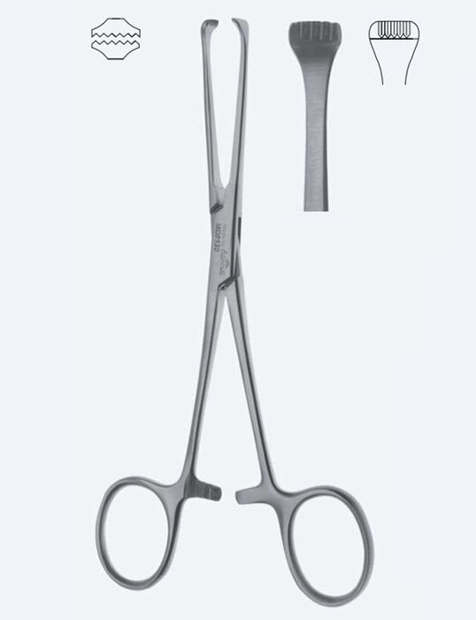 Зажими хірургічні для захвату органів та тканин, Allis, із зубцями 5 х 6, з кремальєрою, загальна довжина 155 mm. Бренд - Asanus Medizintechnik Gmb, Німеччина